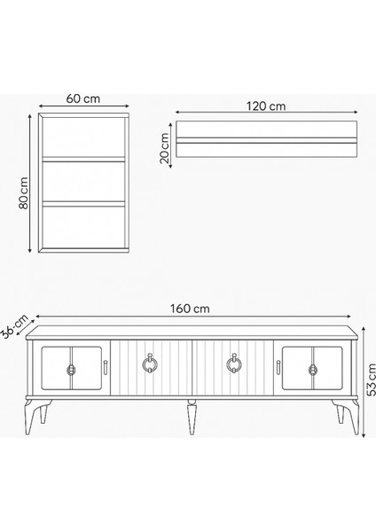 Tuna Duvar Ünitesi Beyaz 4 Kapaklı Cam Detaylı Altın Detaylı 4 Kapaklı 160x36x52 Cm modelleri