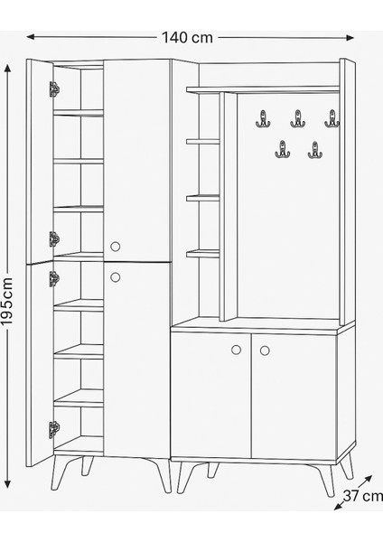 İnci Portmanto Takımı Atlantik Çam Beyaz Portmanto Takımı Raflı 4 Kapaklı Askılık Ve Ayakkabılık 140x37x195 Cm modelleri