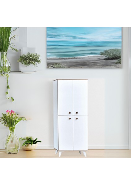 İnci Portmanto Dolabı Beyaz 4 Kapaklı Raflı Çok Amaçlı Ayakkabılık 60x37x195 Cm