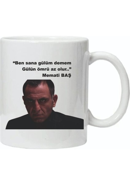 Memati Baş Temalı Beyaz Logo Kupa, Şık ve Dikkat Çekici Tasarım ile Kullanıma Hazır.