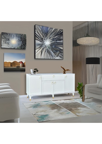 Arya Konsol 4 Kapaklı 1 Çekmeceli Beyaz Gold Detaylı 160x80x44 Cm