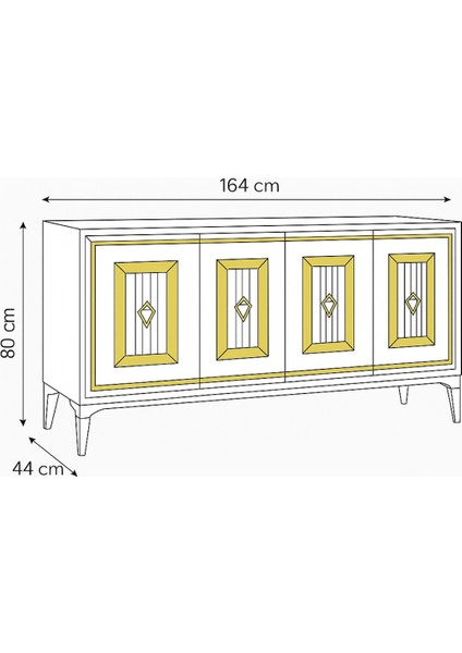 Ala Konsol Beyaz Gold Konsol 4 Kapaklı Pramit Ayaklı Gold Detaylı 164x80x44 Cm fırsatları
