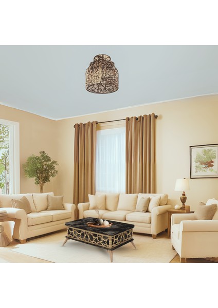 Zeren Akıllı Sehpa Siyah Mermer Desenli Lazer Kesim Detaylı 4 Farklı Kullanım 90x60 Cm