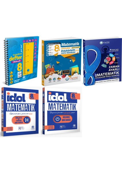 Çanta 2025 8. Sınıf Matematik Kazanım+ Zaman Ayarlı Soru + Defter + Idol Başlangıç + Idol Soru Seti 5 Kitap