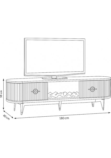 Maya Şömineli Tv Sehpası Beyaz Gümüş Detaylı Oval Tasarım 180x53x40 Cm fırsatları