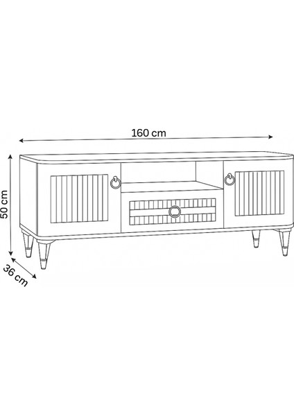 Mindy TV Sehpası Atlantik Çam 2 Kapaklı 1 Çekmeceli Gold Halkalı Kulplu 160x36x50 Cm fırsatları
