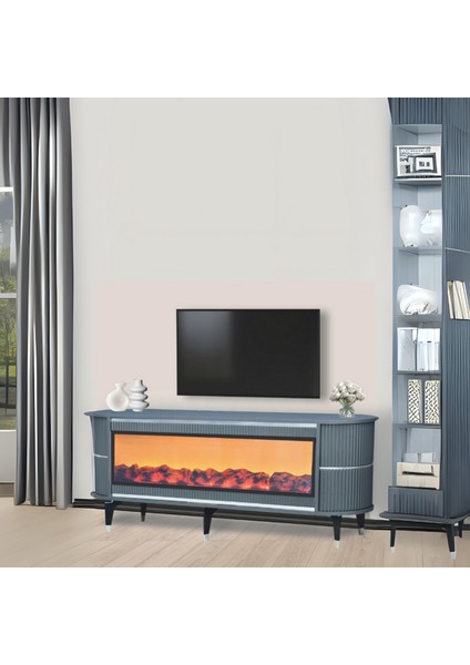 Trend Şömineli Tv Sehpası - Antrasit Gümüş