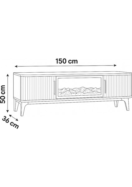 Rüya Şömineli Tv Sehpası Beyaz Gold Kulplu 2 Kapaklı Alev Efektli 150x50x36 Cm fırsatları