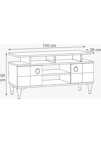Mega TV Sehpası Atlantik Çam Beyaz Kapaklı Raflı Gold Detaylı Sehpa 130x36x59 Cm fırsatları
