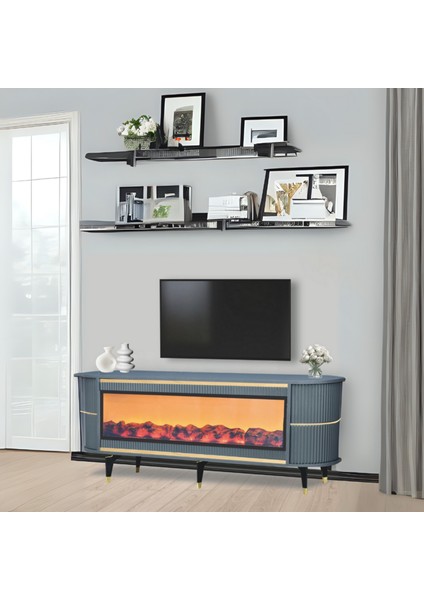 Trend Şömineli TV Sehpası - Antrasit Gold