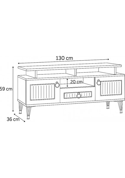 Pera Tv Sehpası Atlantik Çam Krem Renkli 2 Kapaklı Raflı Üst Panel Gold Detaylı 130x59x36 Cm fırsatları