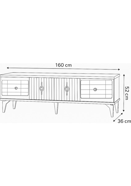 Tuna TV Sehpası Beyaz 4 Kapaklı Ayna Detaylı Altın Kulplu 160x52x36 Cm fırsatları