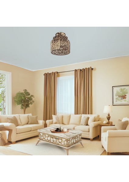 Zeren Akıllı Sehpa Efes Desenli Lazer Kesim Açılır Kapanır Fonksiyonlu Sehpa 90x60 Cm