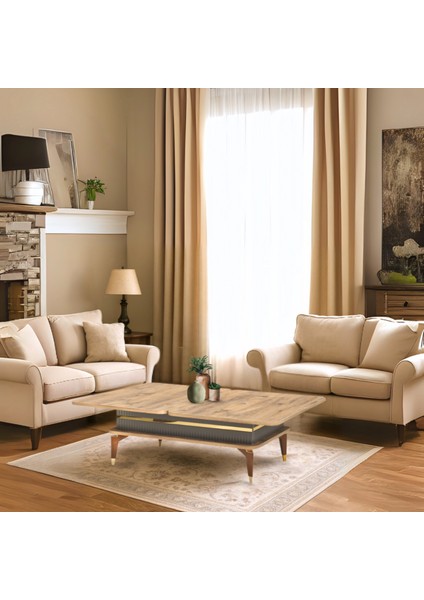 Riva Akıllı Sehpa Atlantik Çam Antrasit Gold Açılır Kapanır Fonksiyonel Sehpa 90x60 Cm modelleri