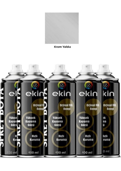 400 ml Sprey Boya Krom Yaldız Metalik Renk 5 Adet