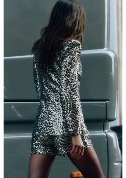 Allbucks Zara, Payetli Pullu Parlak Yakasız Blazer Ceket ABZRA1000 fiyatları