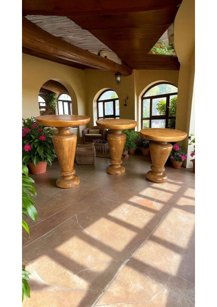 Tik Ağacı Renk Doğal Masif Ahşap 3’lü Zigon Sehpa – Mantar Model Yan Sehpa Seti fiyatları