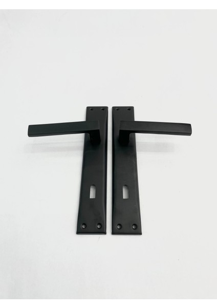 Aynalı Mat Siyah Oda Kapı Kolu - 1 Takım -No: 4