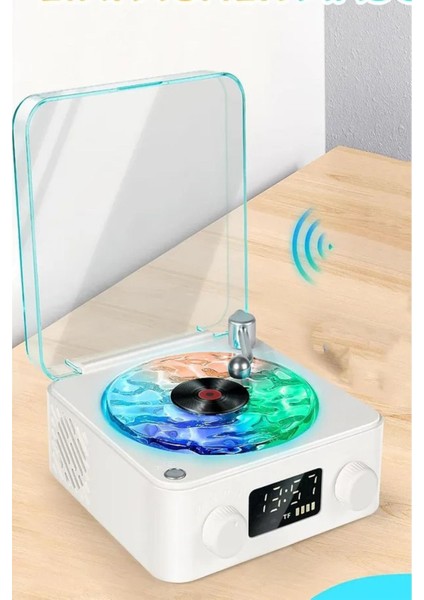 Hoparlör Kablosuz Bluetooth Plakretro Pikap Tarzı Çalar Stereo Ses Rgb Projeksiyon Lambası Etkili