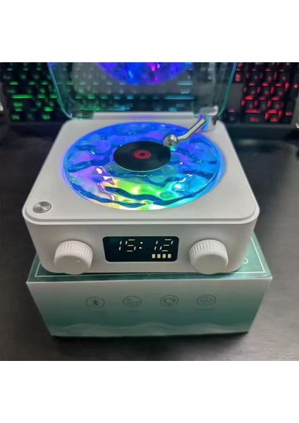 Hoparlör Kablosuz Bluetooth Plakretro Pikap Tarzı Çalar Stereo Ses Rgb Projeksiyon Lambası Etkili fiyatları