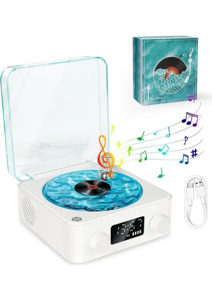 Hoparlör Kablosuz Bluetooth Plakretro Pikap Tarzı Çalar Stereo Ses Rgb Projeksiyon Lambası Etkili indirimleri