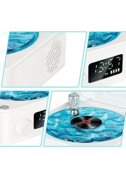 Hoparlör Kablosuz Bluetooth Plakretro Pikap Tarzı Çalar Stereo Ses Rgb Projeksiyon Lambası Etkili