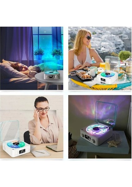 Hoparlör Kablosuz Bluetooth Plakretro Pikap Tarzı Çalar Stereo Ses Rgb Projeksiyon Lambası Etkili