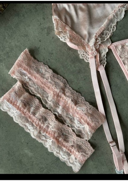 Pembe Dantel Jartiyer Set modelleri