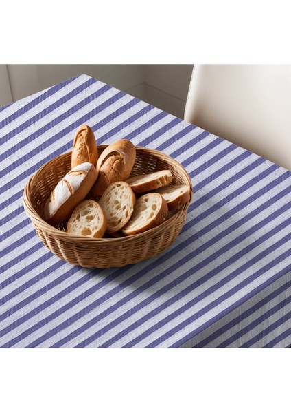 Lacivert Çizgili Hafif Keten Masa Örtüsü, Şık ve Kullanışlı. fiyatları