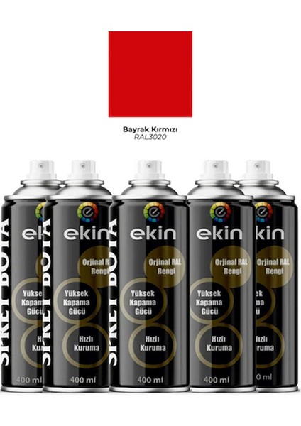 400 ml Sprey Boya Parlak Kırmızı Renk 5 Adet