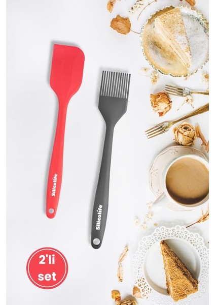 Spatula ve Fırça Seti, Isıya Dayanıklı Yanmaz Yapışmaz Silikon Spatula ve Yumurta Fırçası Set Renkli
