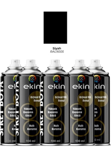 400 ml Sprey Boya Parlak Siyah Renk 5 Adet