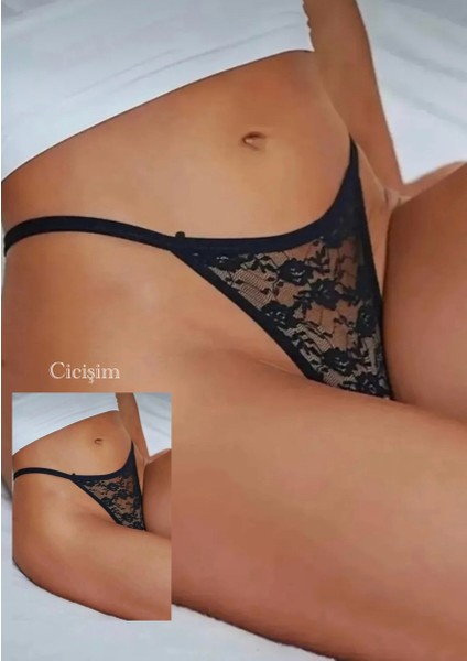 Siyah 2'li Dantelli String Tanga Iç Giyim