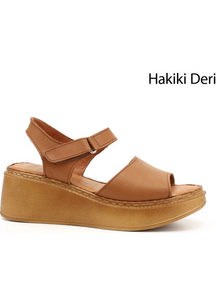 Kadın Taba Antik Dolgu Taban Hakiki Deri Sandalet