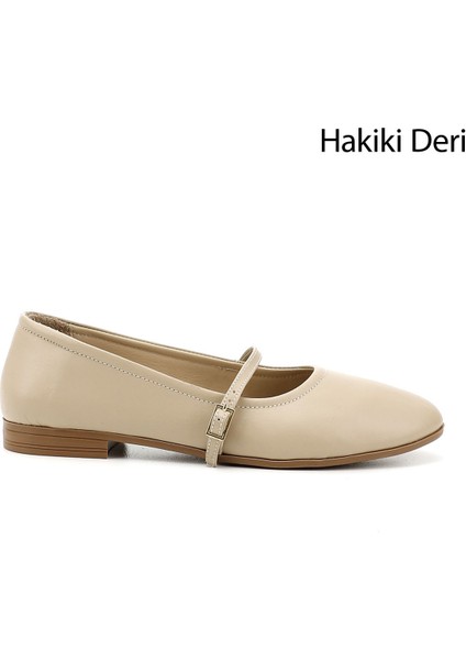 Kadın Antik Bej Mary Jane Hakiki Deri Babet