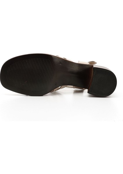 Kadın Antik Bej Kalın Topuklu Hakiki Deri Sandalet fırsatları