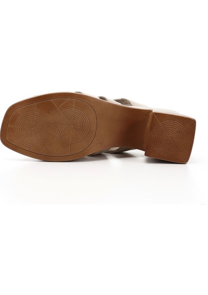 Kadın Bej Örgü Bantlı Kalın Topuklu Hakiki Deri Sandalet fırsatları