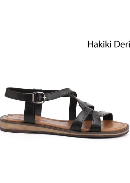 Kadın Siyah Hakiki Deri Sandalet