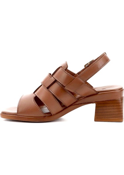 Kadın Taba Antik Örgü Bantlı Kalın Topuklu Hakiki Deri Sandalet modelleri