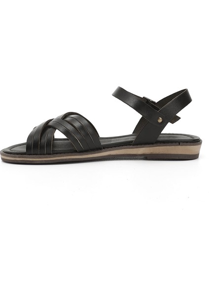 Kadın Siyah Çapraz Bantlı Hakiki Deri Sandalet modelleri