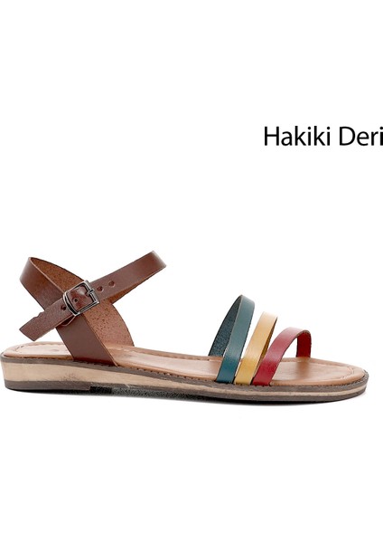 Kadın Kahve Hakiki Deri Sandalet