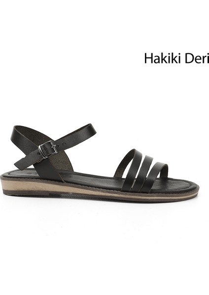 Kadın Siyah Hakiki Deri Sandalet