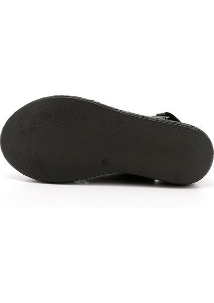 Kadın Siyah Cırt Bantlı Dolgu Topuk Hakiki Deri Sandalet fırsatları