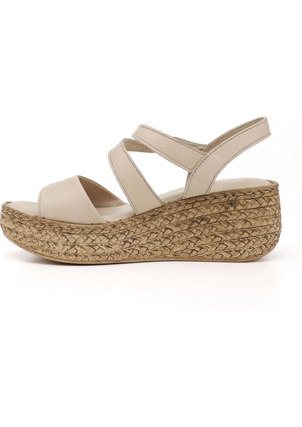 Kadın Antik Bej Cırt Bantlı Dolgu Topuk Hakiki Deri Sandalet modelleri
