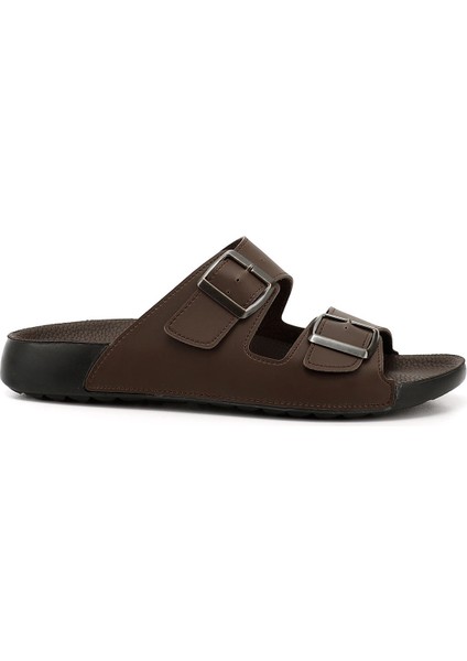Erkek Kahve Antik Tokalı Terlik