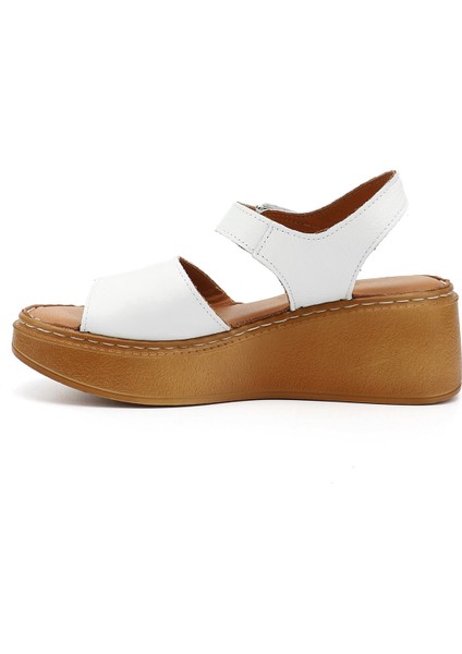 Kadın Beyaz Dolgu Taban Hakiki Deri Sandalet modelleri