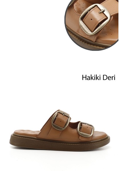 Kadın Tokalı Dolgu Taban Hakiki Deri Comfort Terlik