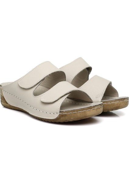 Kadın Krem Cırtlı Dolgu Taban Hakiki Deri Terlik fiyatları