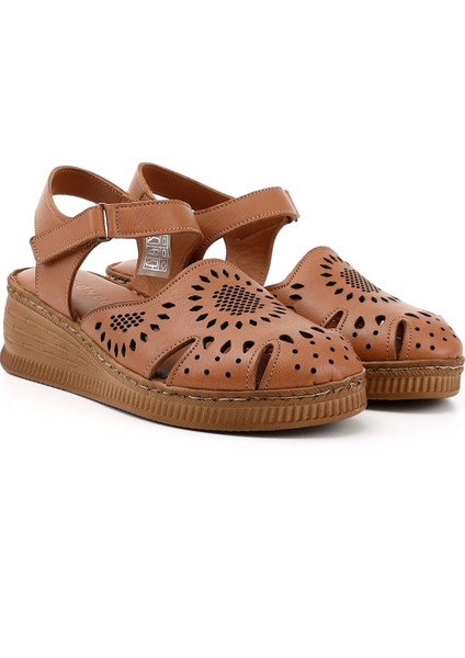 Kadın Taba Antik Cırt Bantlı Dolgu Topuk Hakiki Deri Sandalet fiyatları