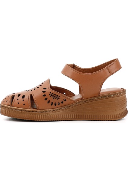 Kadın Taba Antik Cırt Bantlı Dolgu Topuk Hakiki Deri Sandalet modelleri